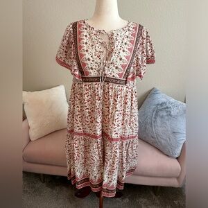 Sea New York lux bohemian hippie short sleeve tie front  midi dress, size XL.